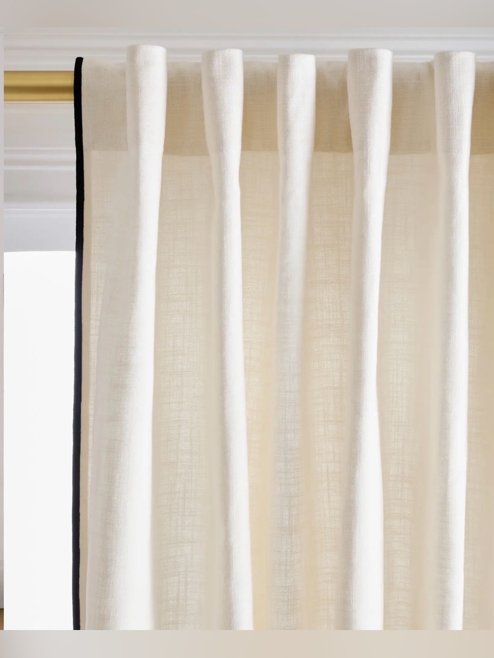 New Quince Ivory Cotton Curtain Black Piped 48 x 108” Light Filtering 1 Panel
